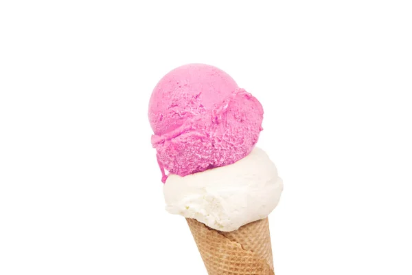 Два Вкуса Корнет Мороженое Белом Фоне — стоковое фото