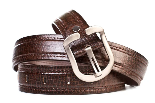 Ceinture Cuir Marron Sur Fond Blanc — Photo