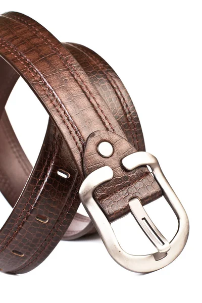 Ceinture Cuir Marron Sur Fond Blanc — Photo