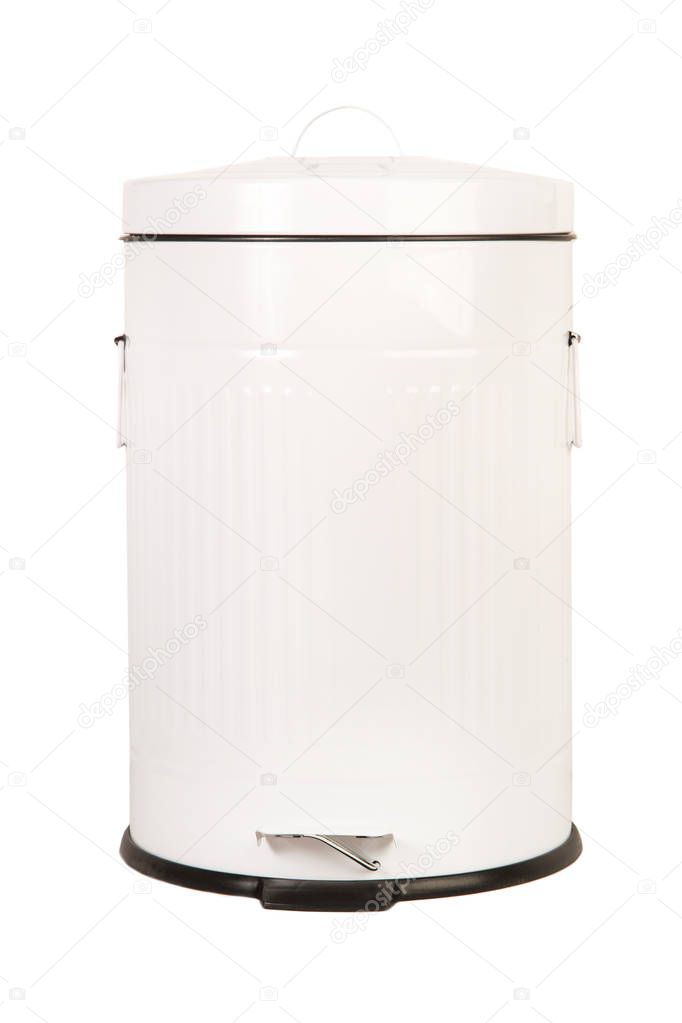 White trash can on a white background