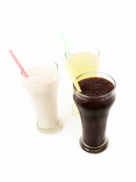 Caffè Freddo Latte Succo Limone Tre Bicchieri — Foto Stock