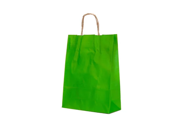 Groen Papier Gift Bag Een Witte Achtergrond — Stockfoto