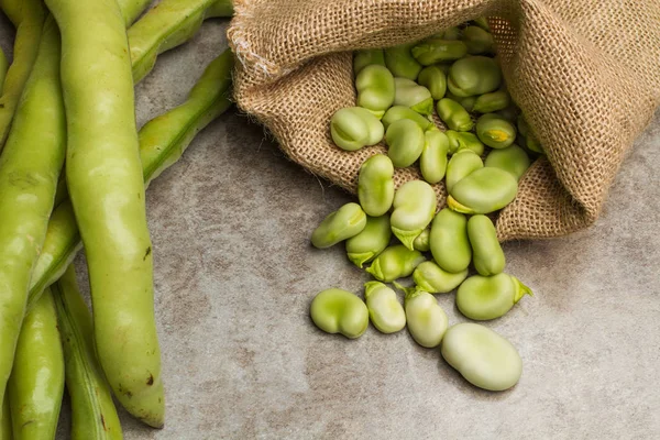 Rohe Saubohnen Klecks Sack — Stockfoto