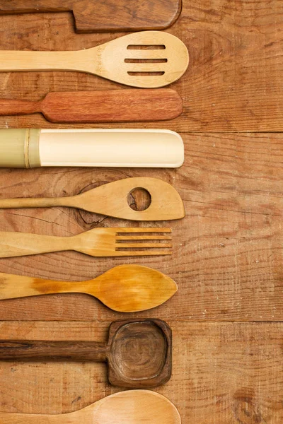 Cuillères Bois Sur Une Table Rustique Bois — Photo