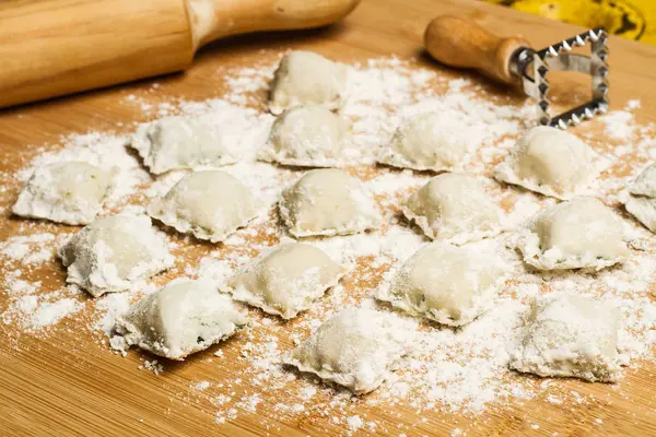 Homemade Ravioli Wooden Table — Stock Photo, Image