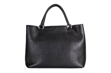 beyaz zemin üzerine siyah deri çanta