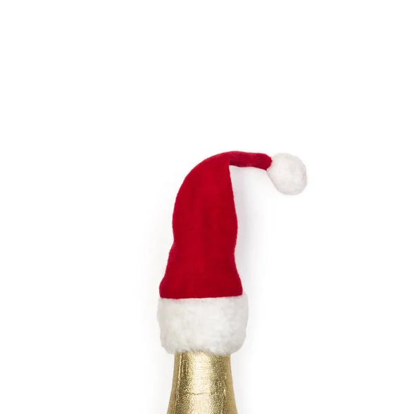 Bottle Santa Claus Cap Awhite Background — Stock Photo, Image