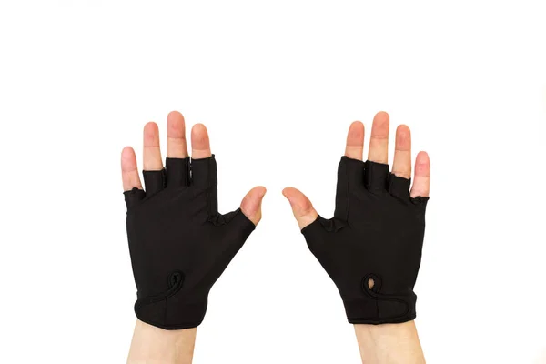 Ouvrez Les Mains Homme Avec Des Gants Vélo Isolés Sur — Photo