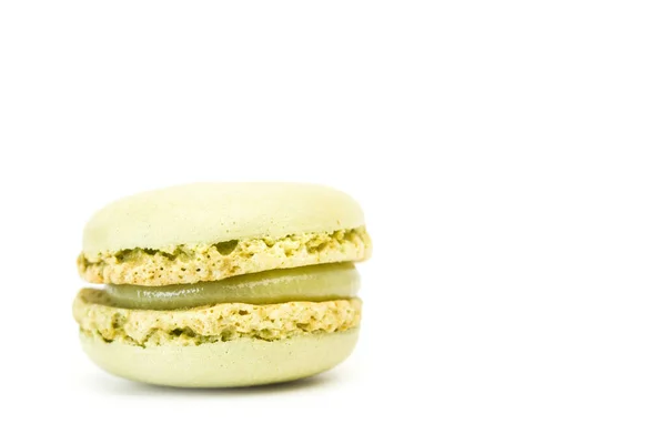 Pistache Gosto Macaron Isolado Fundo Branco Com Espaço Cópia — Fotografia de Stock