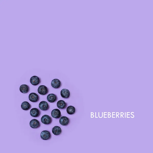 Blueberries Top View Purple Background Copy Space — Stock Photo, Image