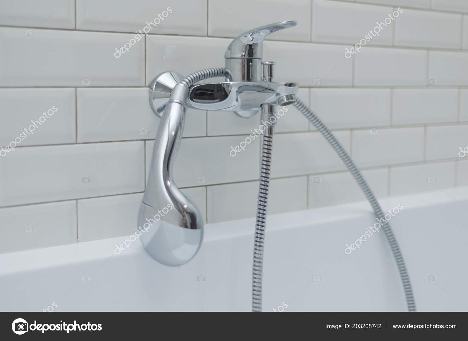 Close Chrome Shower Faucet Bathroom Covered Decorative Ceramic