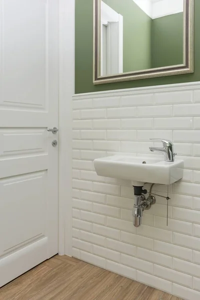 Bathroom Toilet Room Interior Close Walls Painted Green Covered Decorative — Stock Photo, Image