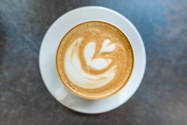 Üstten Görünüm, latte sanat, kahve gri Taş Masa üzerinde