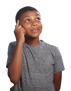 African American okul çocuk seyir yukarı düşünme