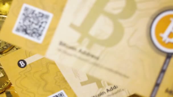 Makro Ağır Çekim Harika Dijital Para Bitcoins Banknotlar Sinek Gerçek — Stok video