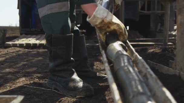 Händer i handskar får ut marken prover från Tube — Stockvideo