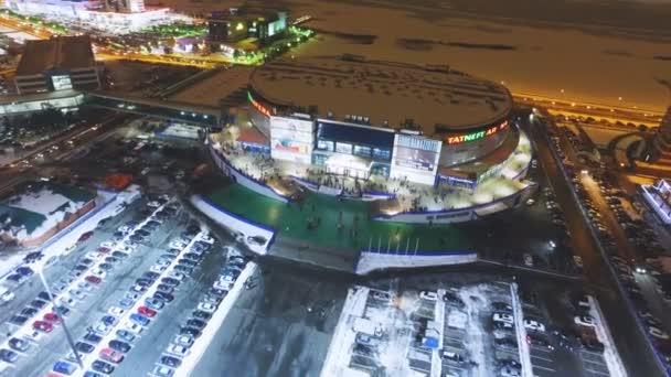 Inspirante Vista Aérea Moderna Arena Ciudad Con Proyectores Brillantes Espectadores — Vídeos de Stock