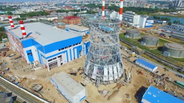 Bovenste Deelvenster Bouwproces Van Koeltoren Voor Het Gebruik Water Circuleren — Stockvideo