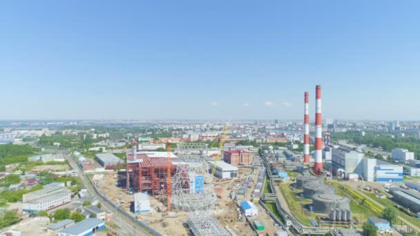 Proceso Construcción Vista Aérea Alta Construcción Para Enfriamiento Agua Planta — Vídeo de stock