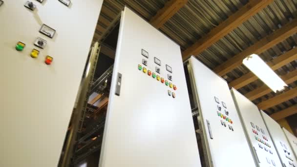 Switchboard cabinets row for electric energy receiving — Stock Video