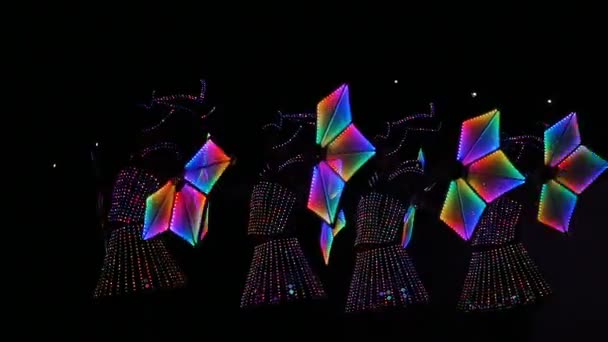 Parlayan çiçekler ile şaşırtıcı led kostümleri dans sünek kızlar — Stok video