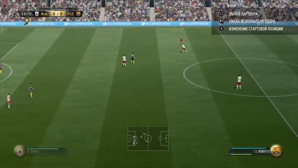 Atirar para o portão de equipe oposta e gol no jogo de computador — Vídeo de Stock