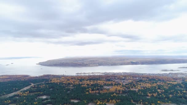 Vista panorâmica grande floresta mista e lago tranquilo — Vídeo de Stock