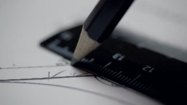 close view line drawn with pencil and ruler on drawing