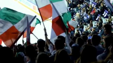 ağır çekim arka görünümü hayranları favori takım bayrakları dalga