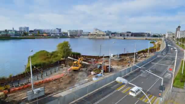 Timelapse byggnaden av park på vallen under hela året — Stockvideo