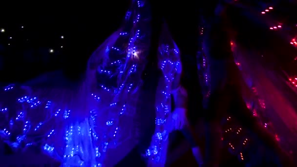드레스에 led 조명을 가진 슬로우 모션 걸스 어둠에서 수행 — 비디오