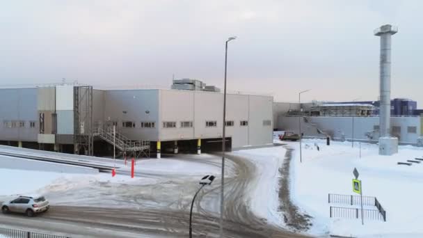 Potente officina complesso industriale in inverno vista superiore — Video Stock