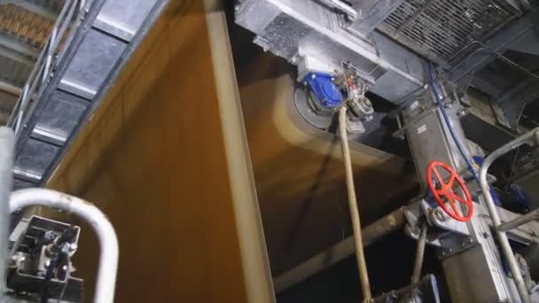 Лист картона, транспортируемый сушильной машиной на заводе — стоковое видео