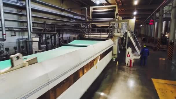 Green wrapping material transported for reeling at factory — Stock Video