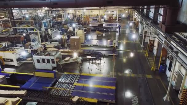 Werkstatt für die Kartonherstellung mit Anlagen und Mitarbeitern — Stockvideo