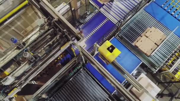 Автоматична виробнича лінія і картонні паперові коробки на заводі — стокове відео