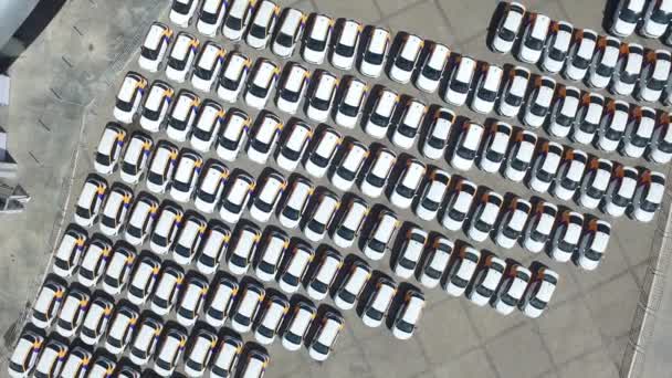 Αυτοκίνητα για την υπηρεσία ενοικίασης Yandex στο χώρο στάθμευσης ματιών πουλί θέα — Αρχείο Βίντεο