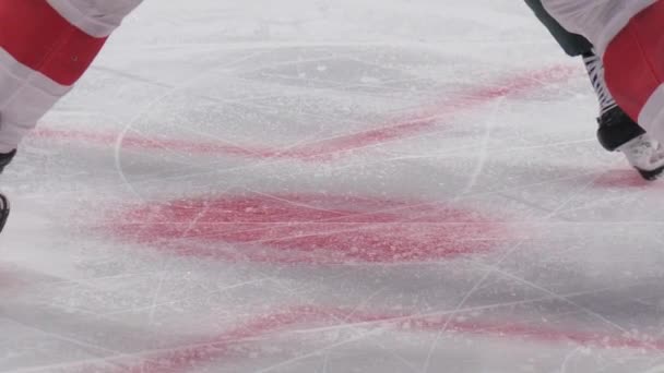 Eishockeyspieler kämpfen auf Eisfläche mit Stöcken um Puck — Stockvideo