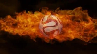 Futbol topu ateş akışında, 4 k 3d animasyon uçar