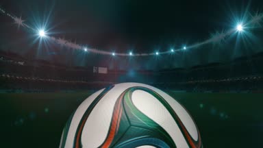 Futbol topu daire ve futbol sahası, 4k, animasyon üzerinde rulo