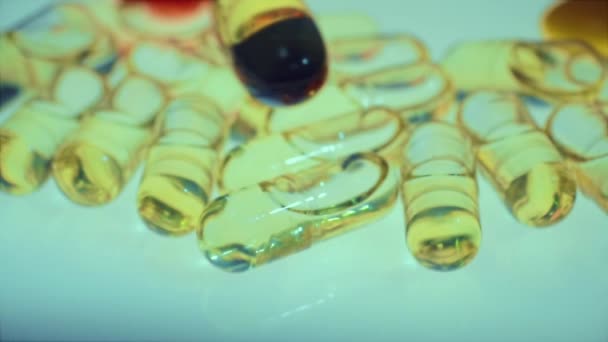 Desfocar Comprimidos Comprimidos Medicamento Pílulas Coloridas — Vídeo de Stock