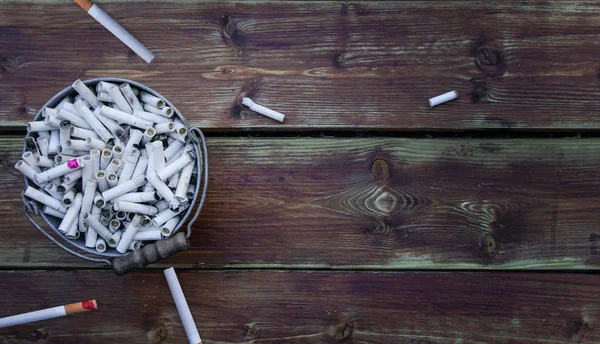 Cigarette Butts Bucketful Smoking Harmful Health — Stock Photo, Image