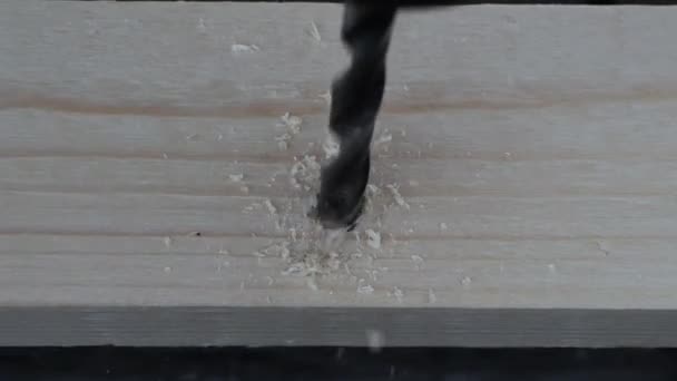 Man Boren Van Houten Plank — Stockvideo