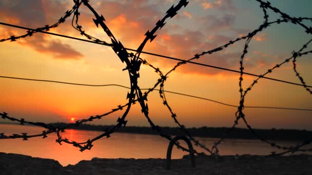 Dramatic Clouds Barbed Wire Fence — Stock Video