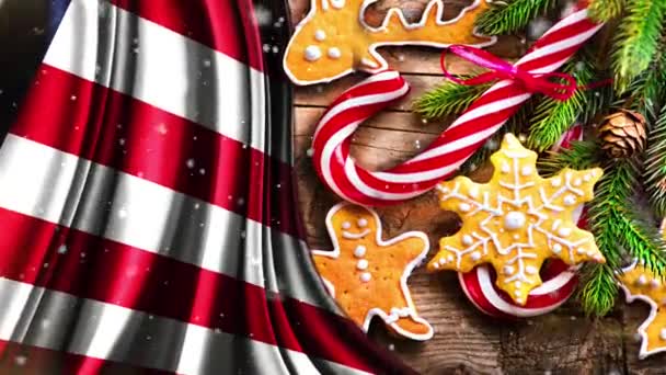 Amerika Birleşik Devletleri Bayrağı Ile Noel Yeni Yıl Arka Plan — Stok video