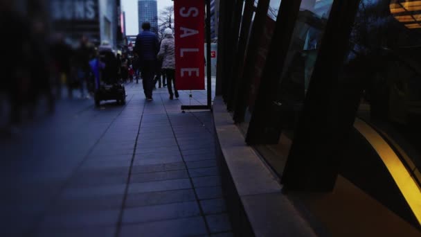 Vente Noël Noël Fond Vidéo Floue Festive Rue Commerçante Occupée — Video