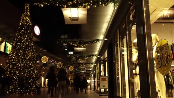 2018 Rotterdam Países Bajos Ocupada Calle Comercial Con Decoraciones Navidad — Vídeos de Stock