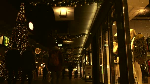 2018 ロッテルダム オランダ クリスマスの飾りでにぎやかなショッピング通り — ストック動画