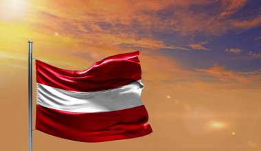 Bulutlu gökyüzü üzerinde Avusturya bayrağı 