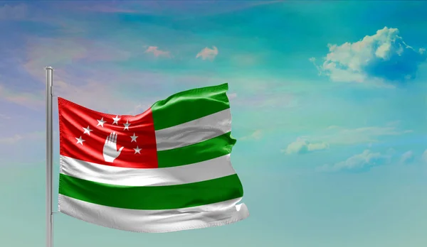 Flag of Abkhazia on cloudy sky. 3D illustration